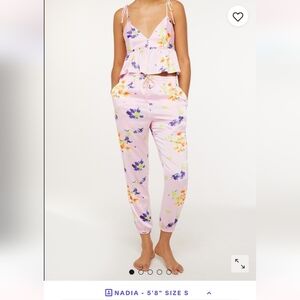 NWOT Savage X Fenty 'Night Blooms Satin Sleep Pant' size XS, Pink Bouquet
